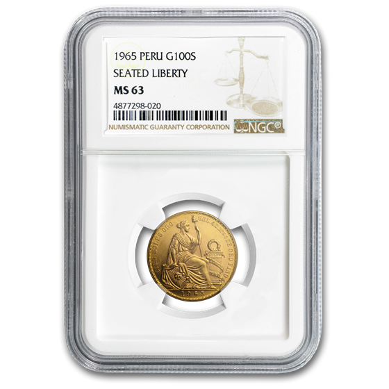 1965 Peru Gold 100 Soles Liberty MS-63 NGC 1965 Peru Gold 100 Soles Liberty MS-63 NGC